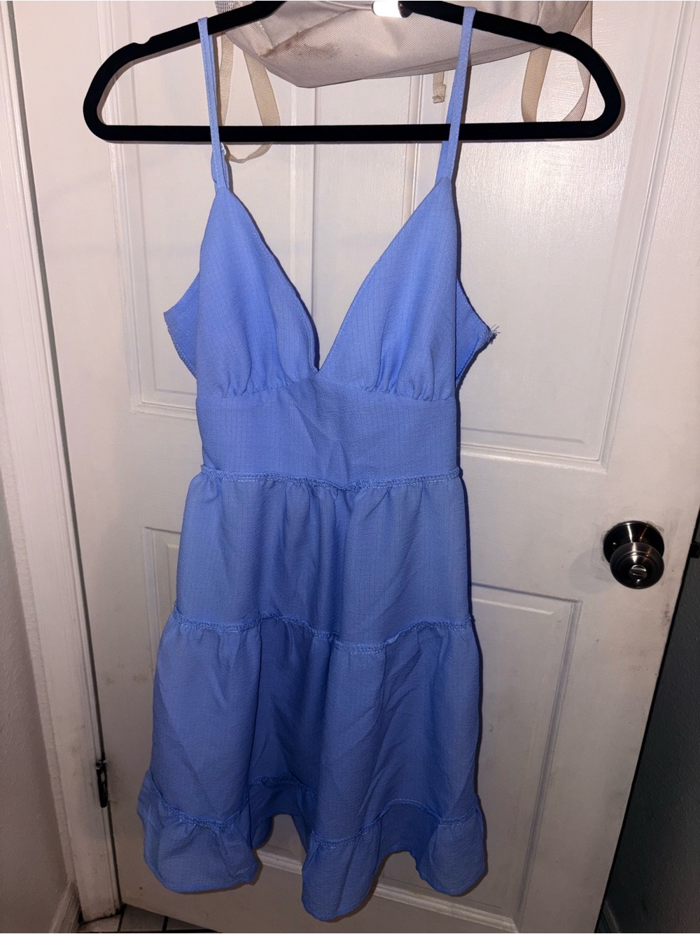 & Other Stories Light Blue Spaghetti-Strap Tiered Mini Dress
